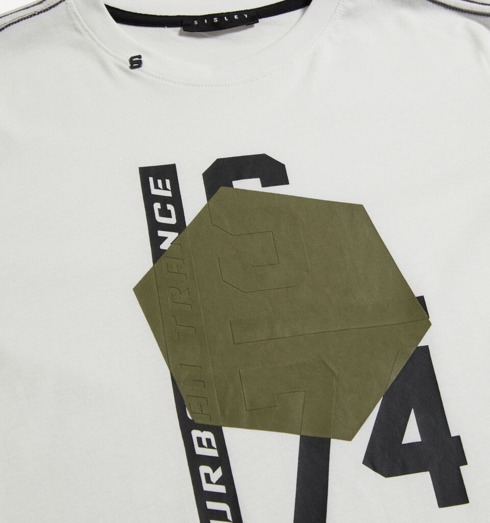 White t-shirt with embossed print - boys' long sleeve t-shirts - White | Sisley Young image number 2